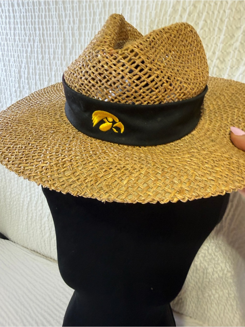 Nike Tan Straw Fedora with Black Band and Yellow Logo